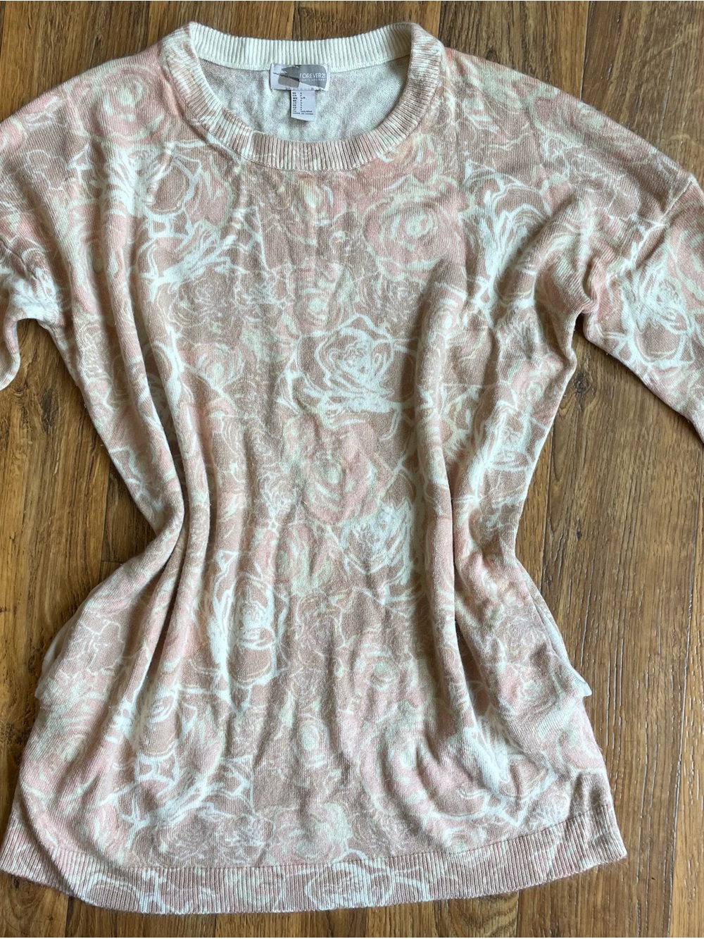 Forever 21 Cream and Light Pink Floral Knit Top